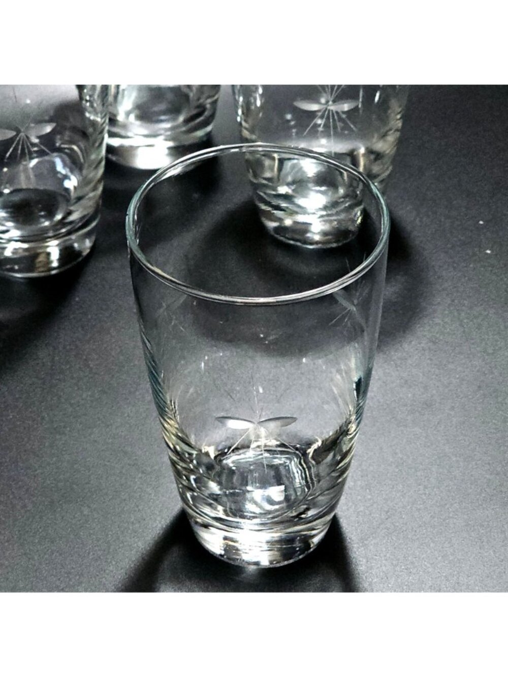 4 Libbey Starglow Highball Glasses 5.5” cut glass starlight stars MCM 12oz - Picture 3 of 6